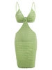 Textured Frilled Knot Cutout Slinky Dress L Green
