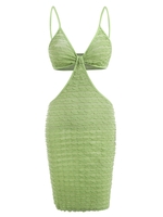 Textured Frilled Knot Cutout Slinky Dress M Green