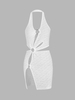 Textured Halter O Ring Slit Bodycon Dress L White