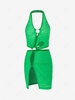 Textured Halter O Ring Slit Bodycon Dress S Green