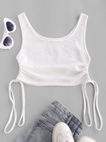 Textured Knit Cinched Crop Tank Top S White
