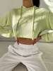Textured Knit Drawstring Cropped Hoodie L Green