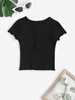 Textured Knit Lettuce Trim Button Placket Baby Top S Black