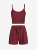 Textured Knit Solid Top and Shorts Set M Deep red