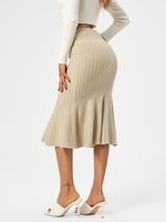 Textured Knitted Mermaid Midi Skirt Light coffee