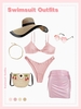 Textured Knotted Bikini Iridescent Skirt 7 PCS Vacation Beach Swimwear Outfits Light pink