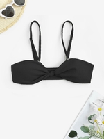 Textured Knotted Cami Bikini Top M Black