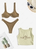Textured Monowire Bikini and Cropped Embroidered Ribbed Tank Top Deep coffee