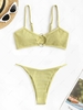 Textured O Ring Cutout String Bikini Swimwear Green