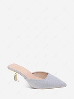 Textured Pointed Toe Pyramid Heel Mule Sandals