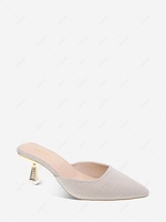 Textured Pointed Toe Pyramid Heel Mule Sandals