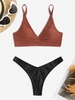 Textured Ribbed Bikini Top With High Cut Bikini Bottoms Two Piece Set Coffee