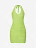 Textured Semi-sheer Open Back Slinky Dress M Green