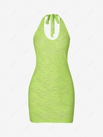 Textured Semi-sheer Open Back Slinky Dress M Green