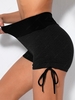 Textured Side Tie Scrunch Butt Skinny Gym Shorts M Black
