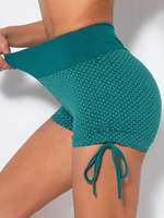Textured Side Tie Scrunch Butt Skinny Gym Shorts M Deep green