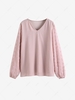 Textured Sleeve Chiffon V Neck Blouse M Light pink
