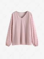 Textured Sleeve Chiffon V Neck Blouse M Light pink