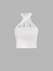 Textured Sleeveless Halter Crop Top L White