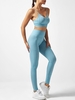 Textured Solid Color High Waist Leggings and Sports Bra Set M Light blue