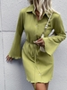 Textured Stripes Belted Shirt Dress Xl Green