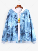 Tie Dye Print Button Up Jacket Xl Blue