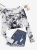 Tie Dye Print Cut Out Cropped T-shirt S Gray
