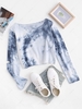 Tie Dye Print Elbow Cut Cropped T-shirt M Deep blue
