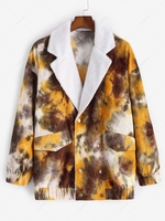 Tie Dye Print Faux Shearling Corduroy Jacket L Coffee