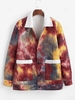 Tie Dye Print Faux Shearling Corduroy Jakcet S Deep red