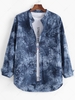 Tie Dye Print High Low Pocket Vintage Long Sleeve Shirt S Blue