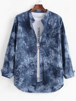 Tie Dye Print High Low Pocket Vintage Long Sleeve Shirt Xl Blue