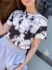 Tie Dye Print Short Sleeve Cropped T-Shirt S Gray