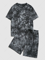 Tie Dye Print T-shirt and Shorts Set 2xl Black