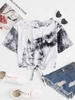 Tie Dye Print Tie Front Cropped Tee S Gray