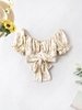 Tie Dye Puff Sleeve Bowknot Crop Blouse M Light coffee