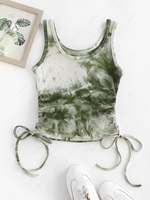 Tie Dye Rib-knit Side Cinched Ruched Tank Top M Green