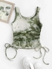 Tie Dye Rib-knit Side Cinched Ruched Tank Top S Green