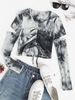 Tie Dye Ribbed Cinched Cutout Baby Tee S Gray