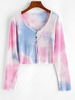 Tie Dye Ribbed Crop Cardigan S Light blue