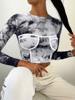 Tie Dye Ribbed Long Sleeve Bustier Top L Gray