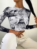 Tie Dye Ribbed Long Sleeve Bustier Top S Gray