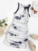 Tie Dye Ribbed Ruched Bodycon Tank Dress L Dark gray