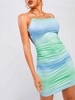 Tie Dye Ruched Lace-up Open Back Slinky Dress Xs