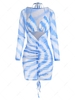 Tie Dye Ruched Mesh Dress with Halter Triangular Bralette M Blue