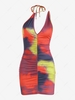 Tie Dye Ruched Mini Bodycon Dress S Multi a