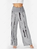 Tie Dye Shirred Waist Wide Leg Pants S Gray