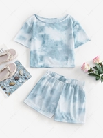 Tie Dye Short Sleeve T Shirt and Shorts Set S Light blue