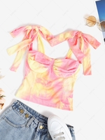 Tie Dye Shoulder Ties Bustier Crop Top M