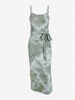 Tie Dye Slit Belted Midi Dress S Light green